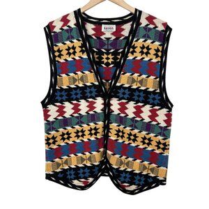 Keren Vintage Sleeveless Geometric Print Knit Sweater Vest (L)